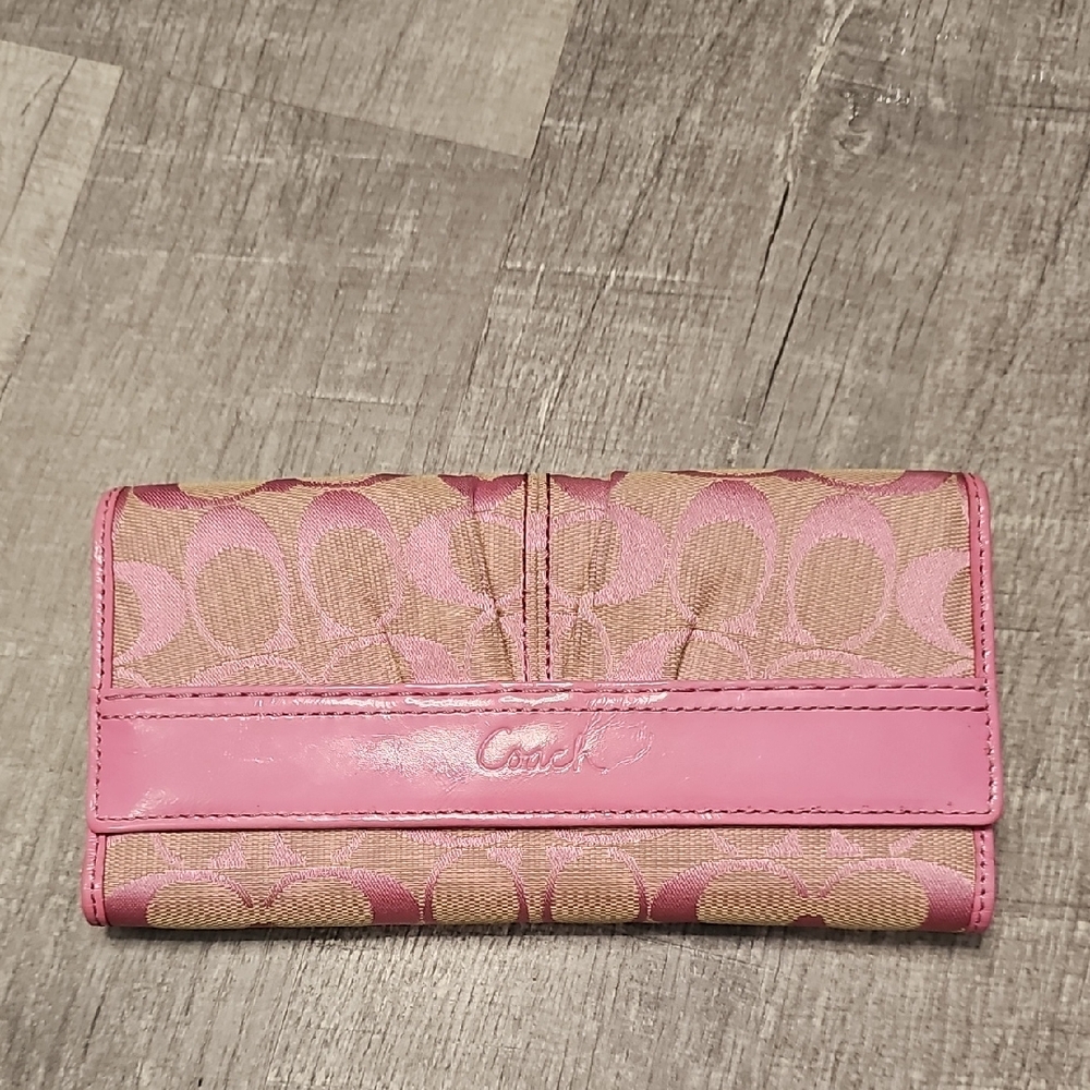 Coach Pink and Tan Women's Wallet Pleather